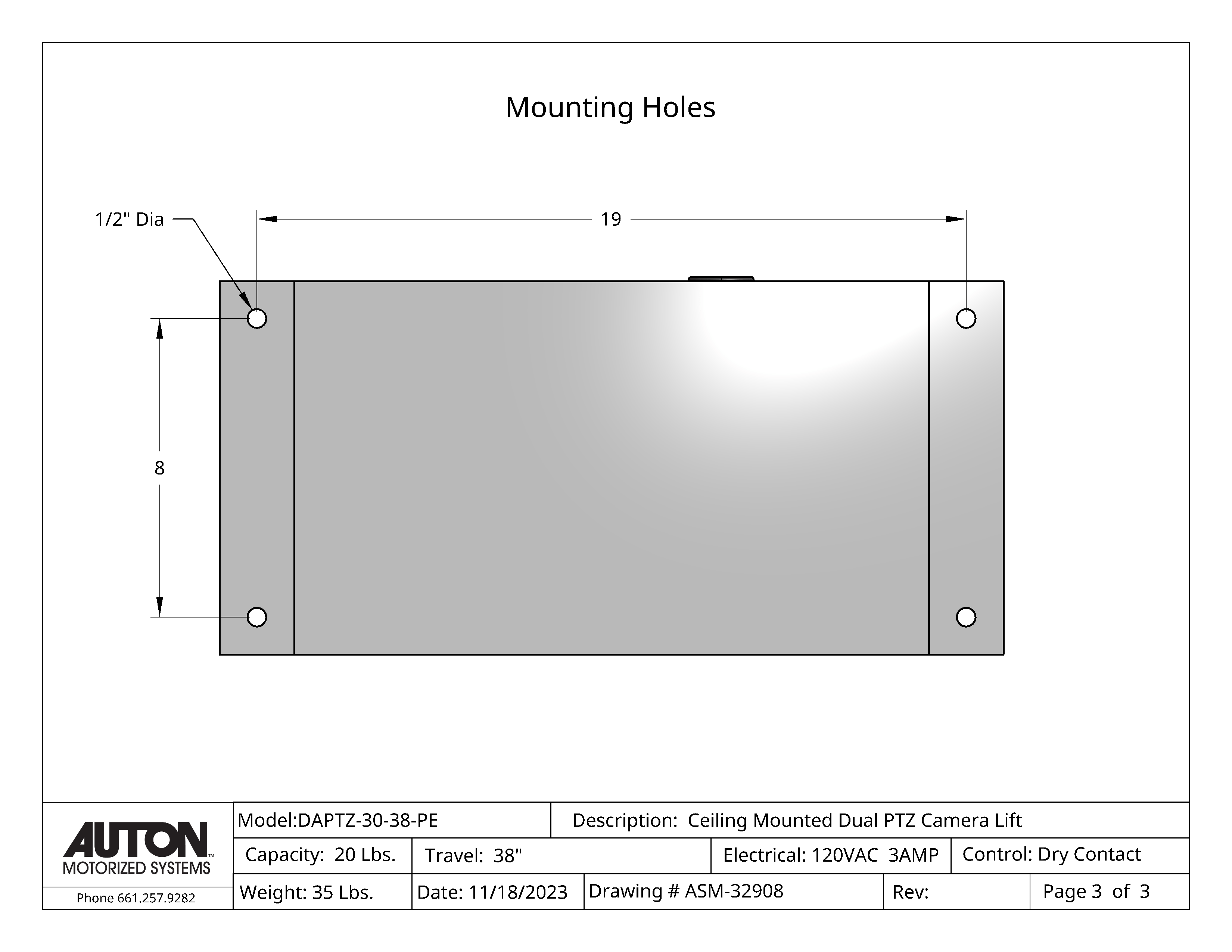 Plenum Enclosed Dual PTZ Camera Lift - Ceiling Mounted - Travel: 38 Inches - Model DAPTZ-30-38-PE