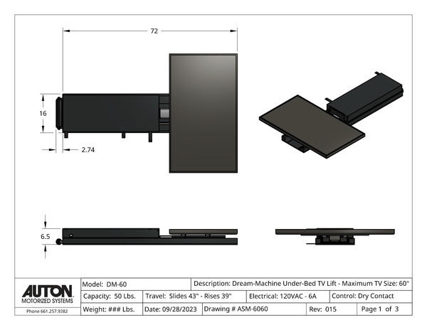 Dream-Machine Under-Bed TV Lift - Model DM-60