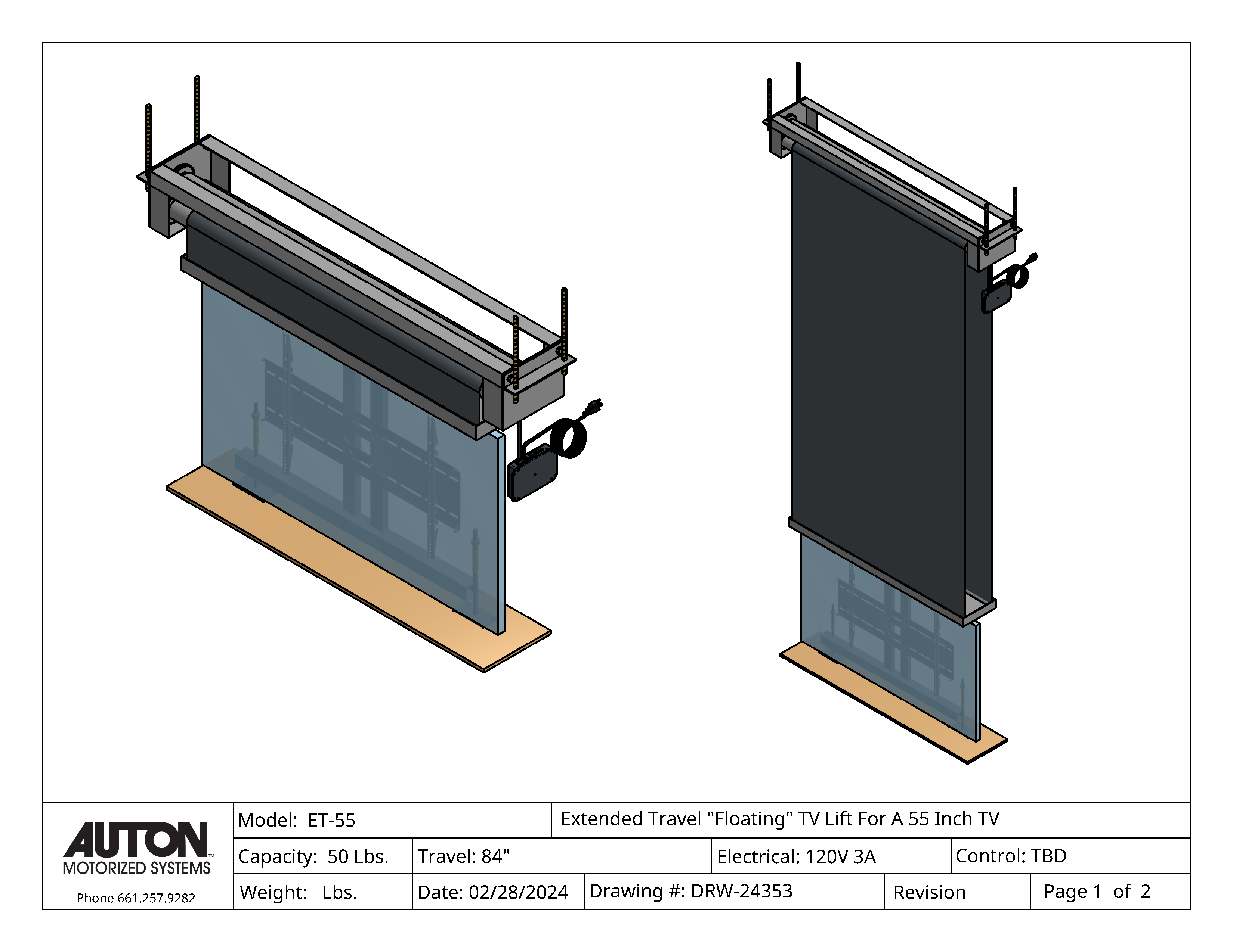 Model ET-65 Extended Travel Mount For A 65 Inch TV