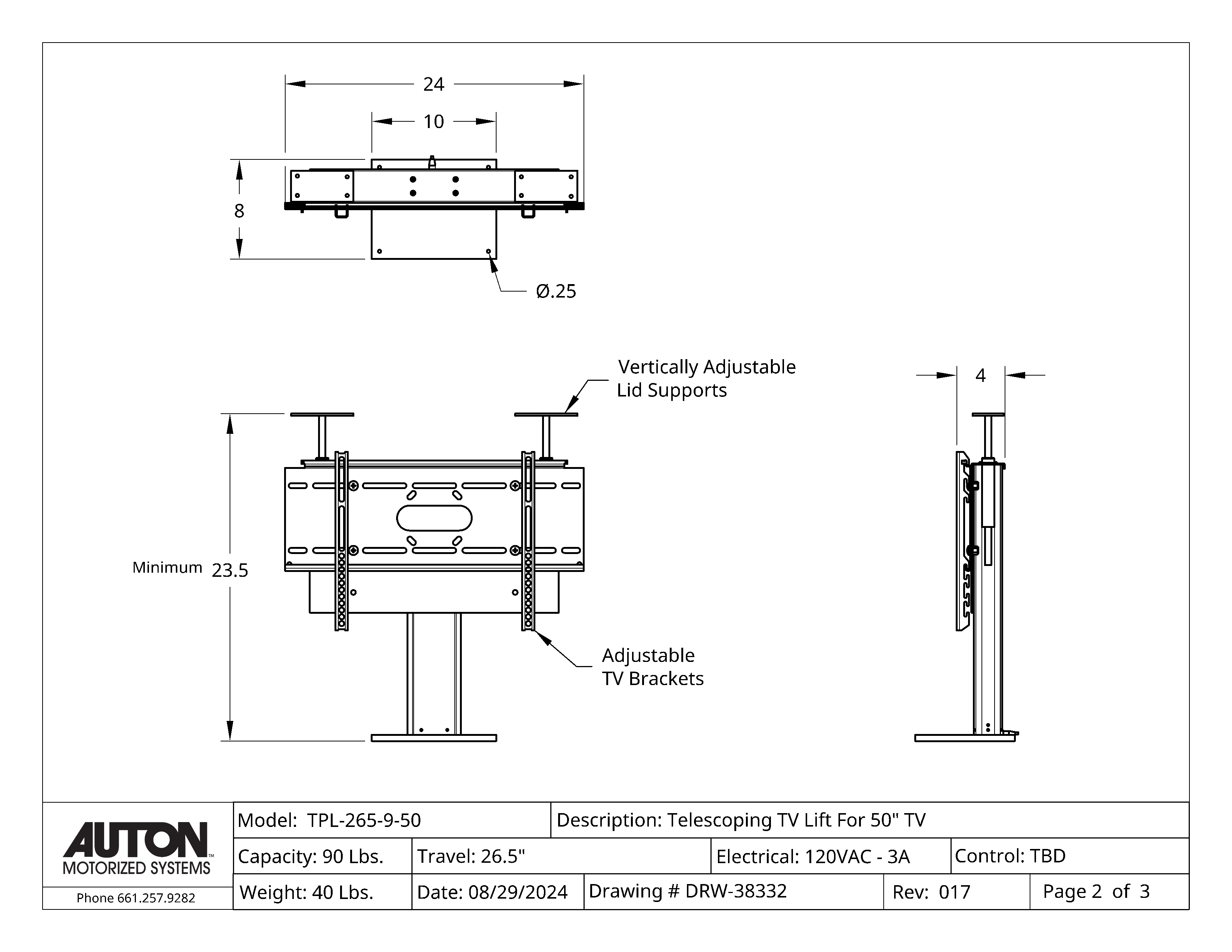 Model TPL-265-9-50 Cabinet TV Lift For A 50