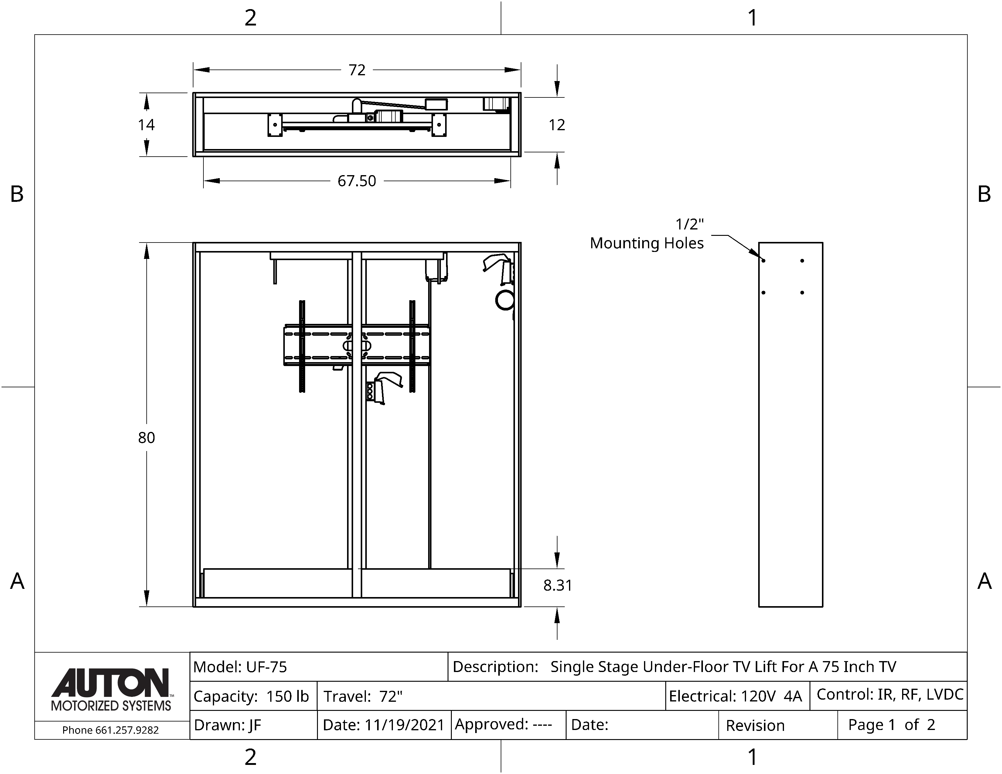 Model UF-75 Under Floor Lift For A 75