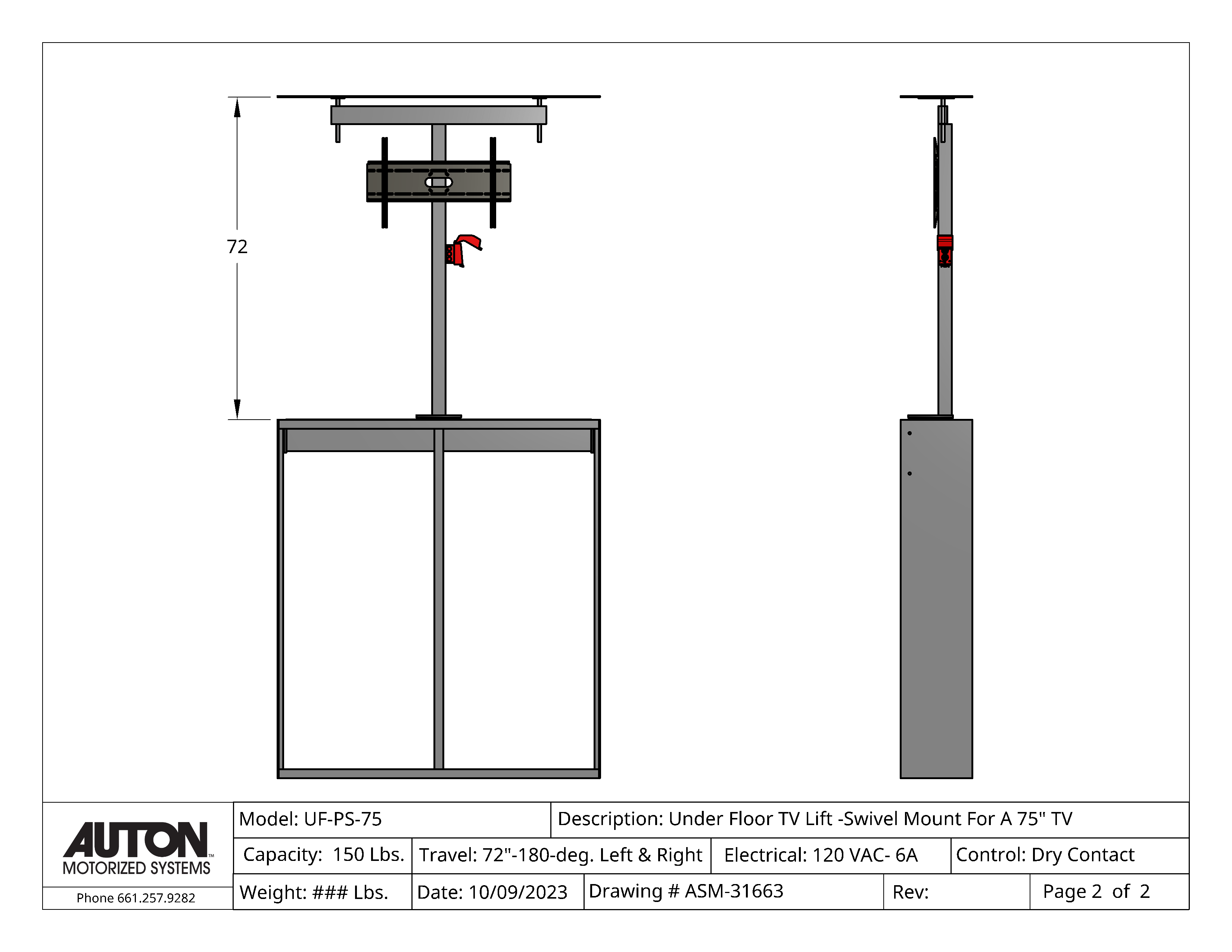 Model UF-PS-75 Under Floor Lift-Swivel For A 75