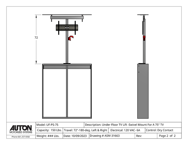 Model UF-PS-75 Under Floor Lift-Swivel For A 75" TV