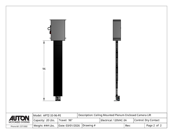 Ceiling Mounted Plenum Enclosed PTZ Camera Lift