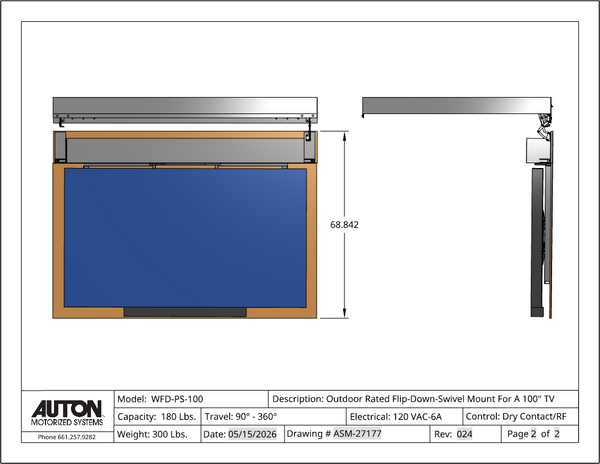 Model WFD-PS-100 Outdoor Flip-Down-Swivel Mount for a 100" TV