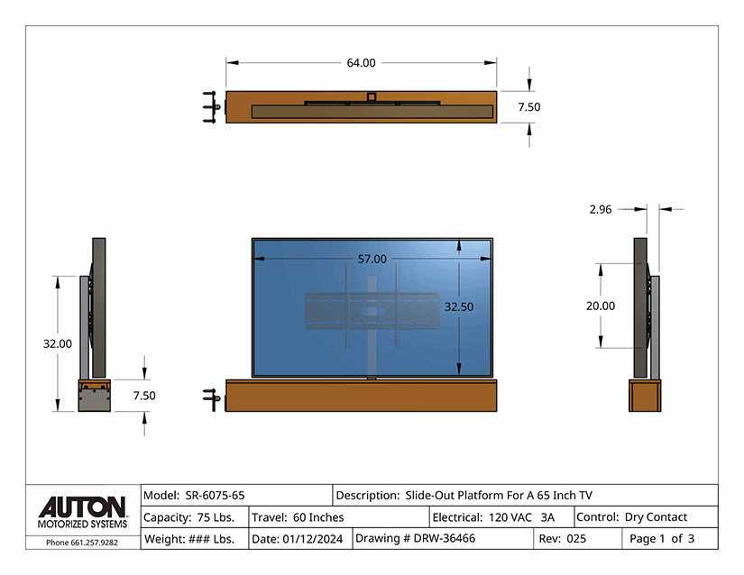 Slide Right Platform For A 65 Inch TV- Model SR-6075-65