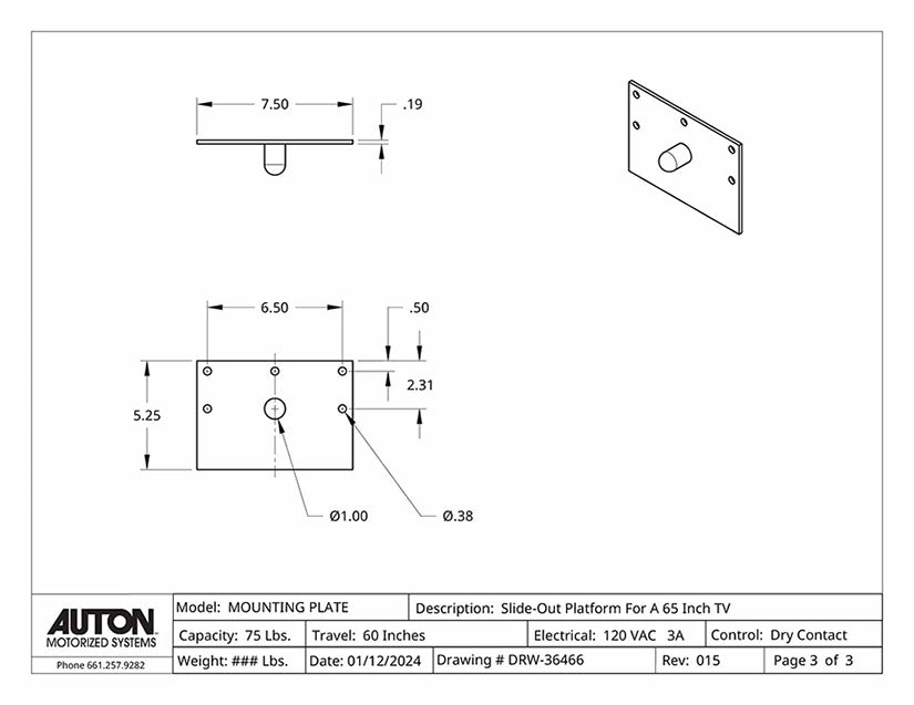 Slide Right Platform For A 65 Inch TV- Model SR-6075-65