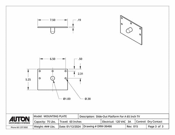 Slide Right Platform For A 65 Inch TV- Model SR-6075-65